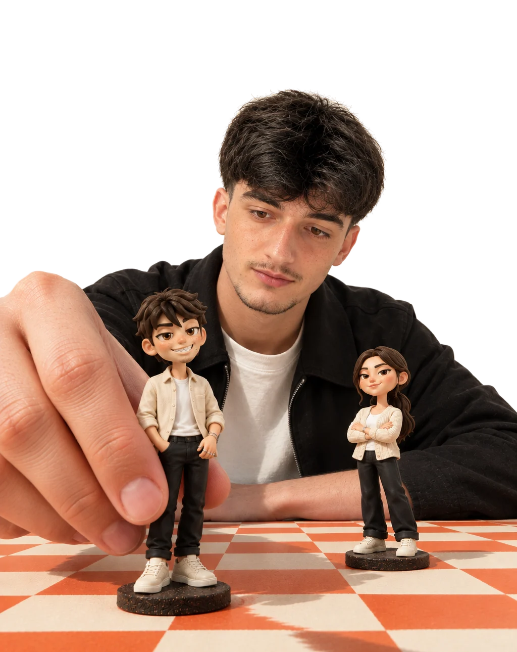 Ethan Porpiglia pose une figurine sur un échiquier : ses employés IA.